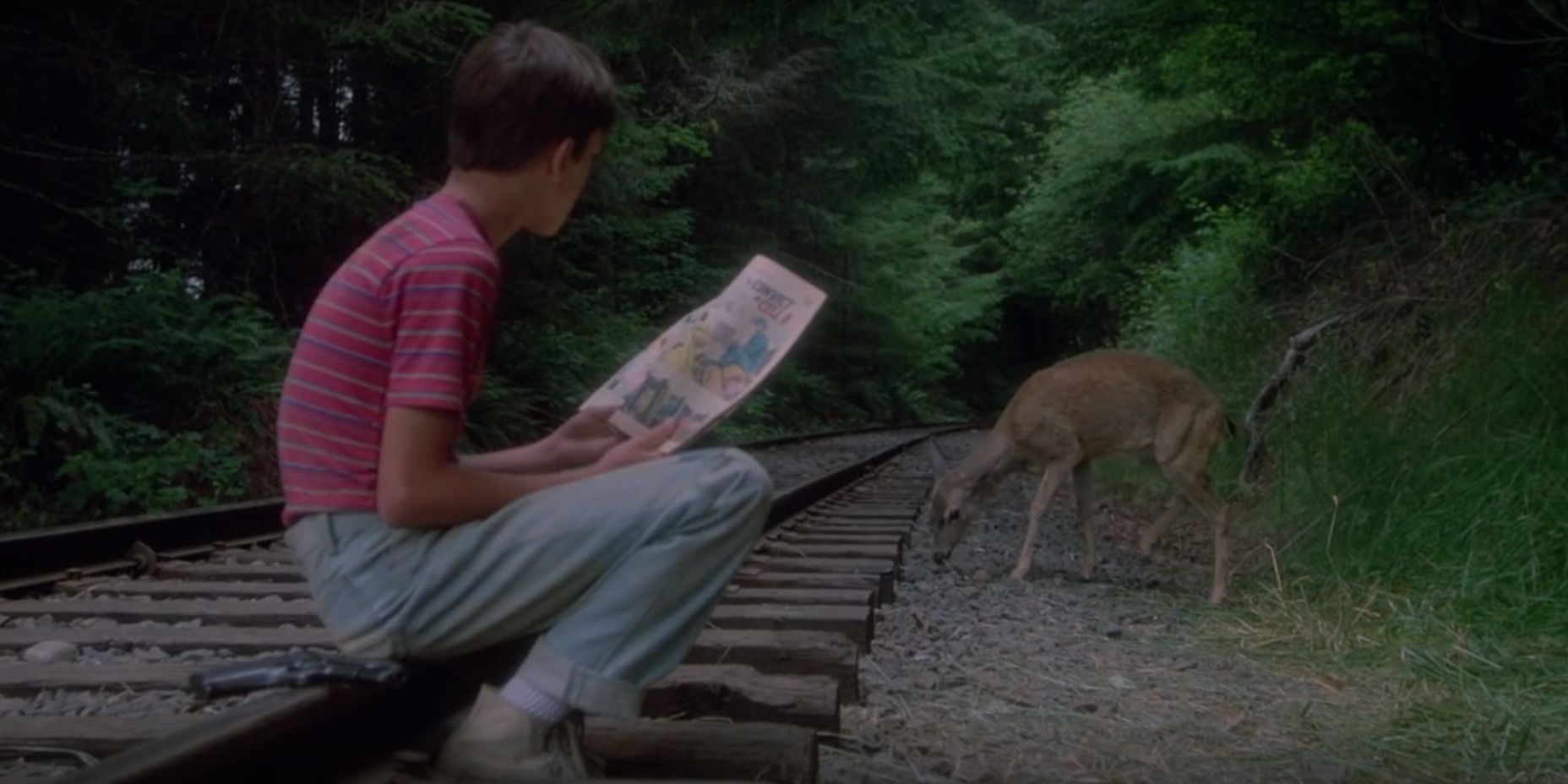 Gordie sees a deer on the train track in Stand by Me