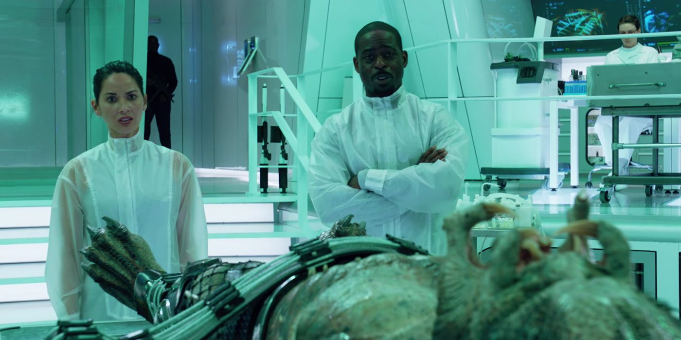 Sterling K Brown and Olivia Munn in The Predator