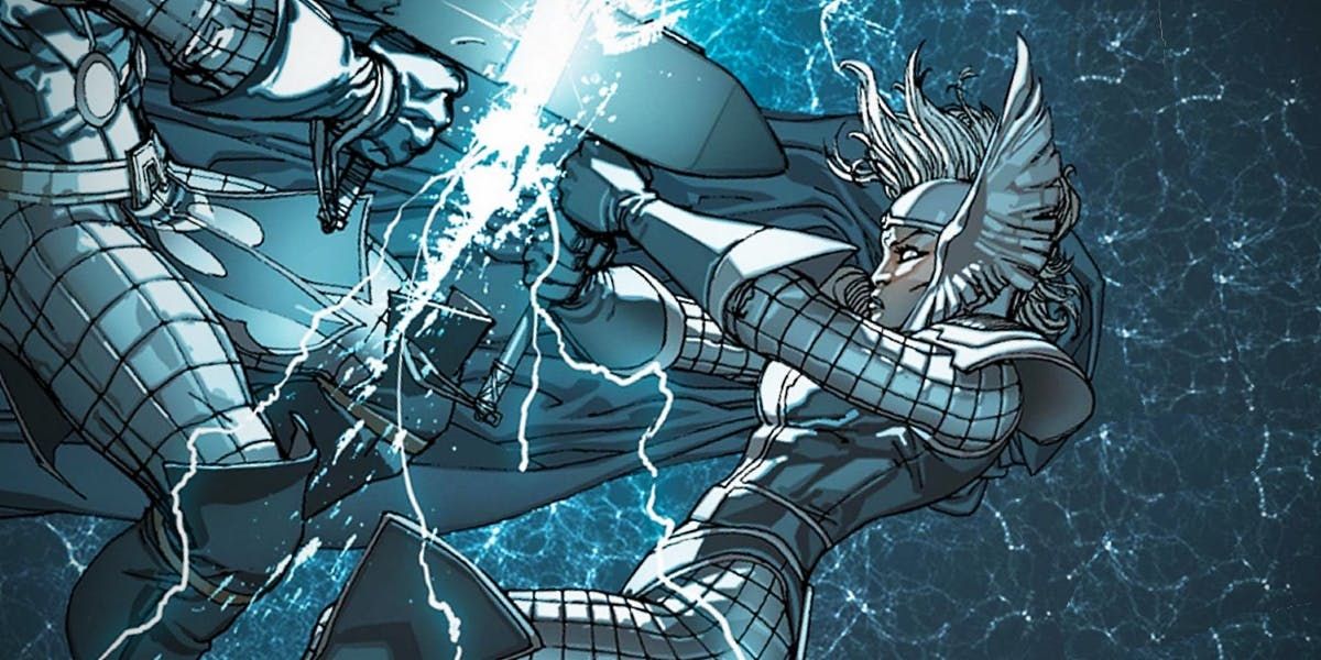 Storm wielding Thor's hammer Mjolnir.