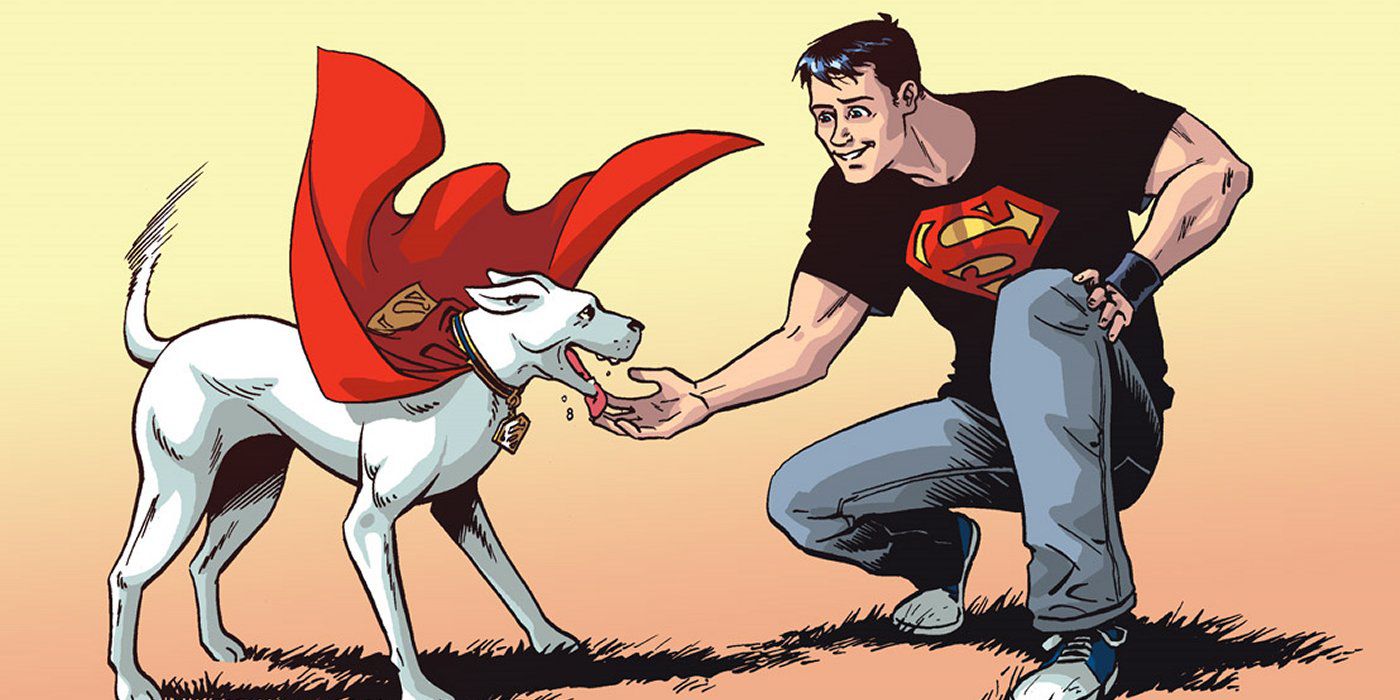 Superboy playing with Krypto.