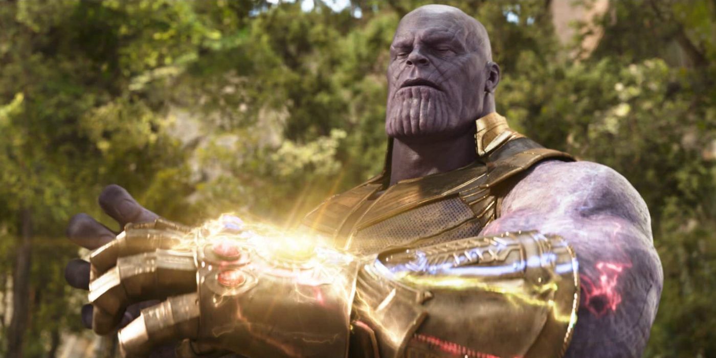 Thanos powering up the Infinity Gauntlet in Infinity War. 