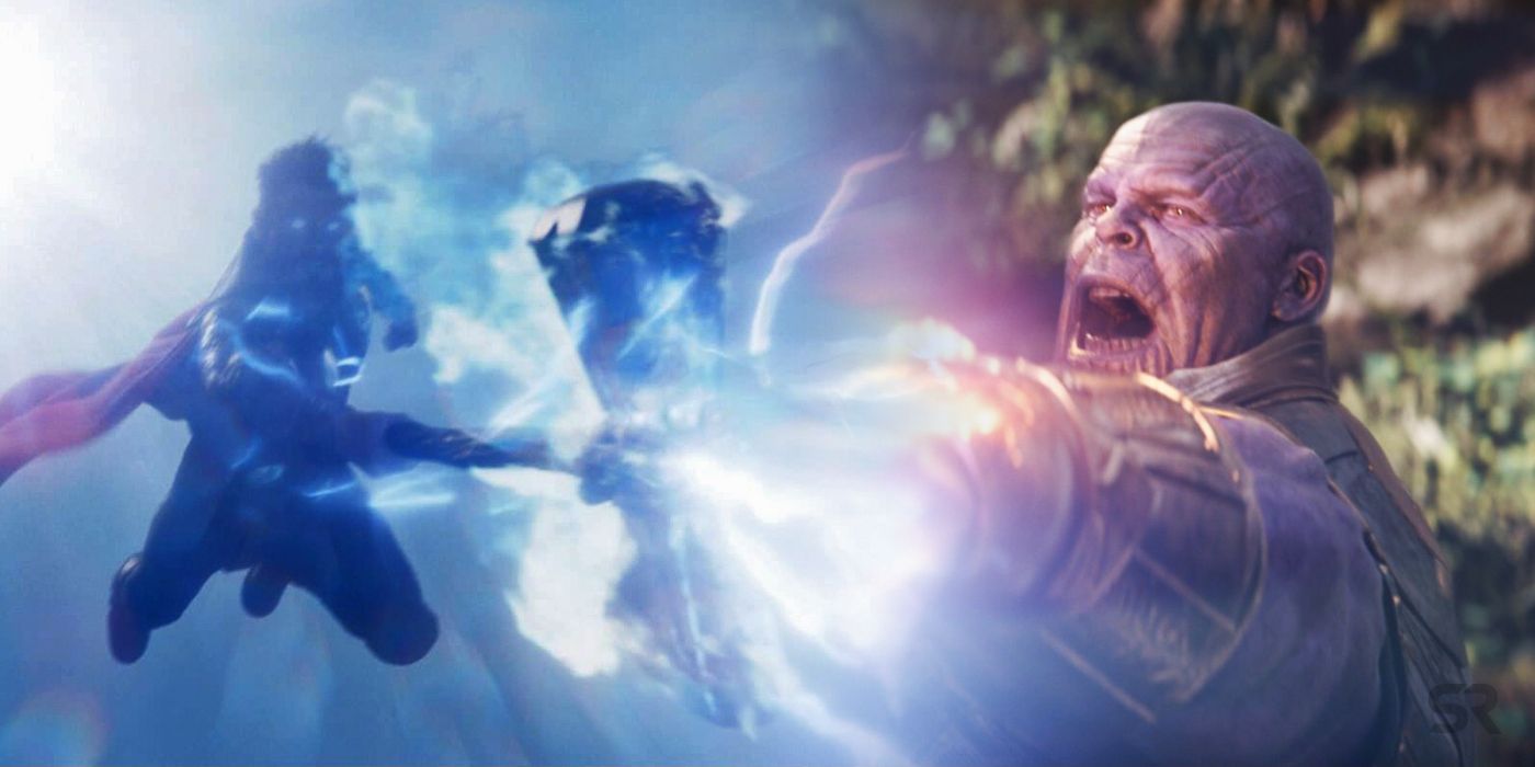 Thanos and Thor with Stormbreaker in Avengers Infinity War
