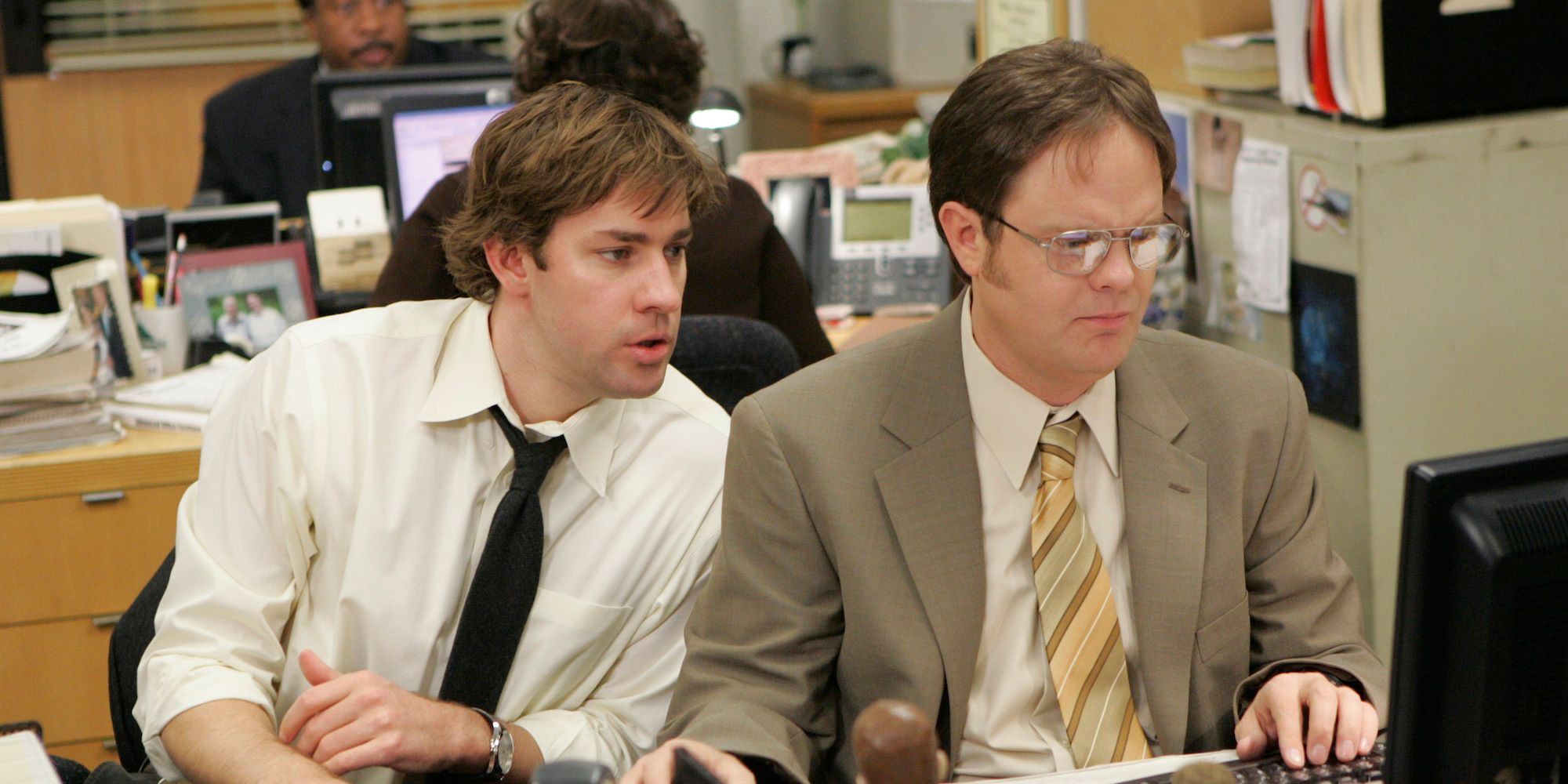 Jim and Dwight from The Office comedy series.