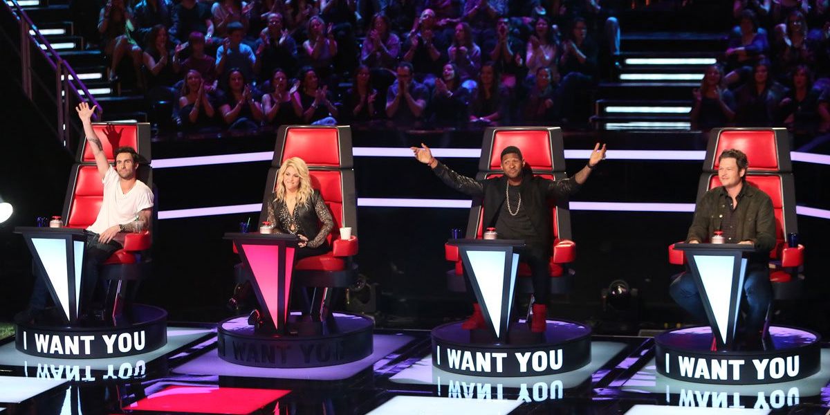 The cast of judges from the reality competition series The Voice.