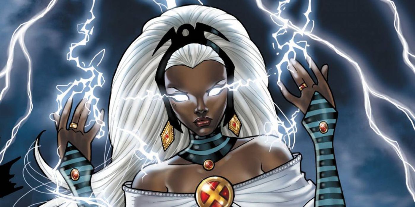 Tempestade usando seus poderes de iluminação nos quadrinhos dos X-Men.
