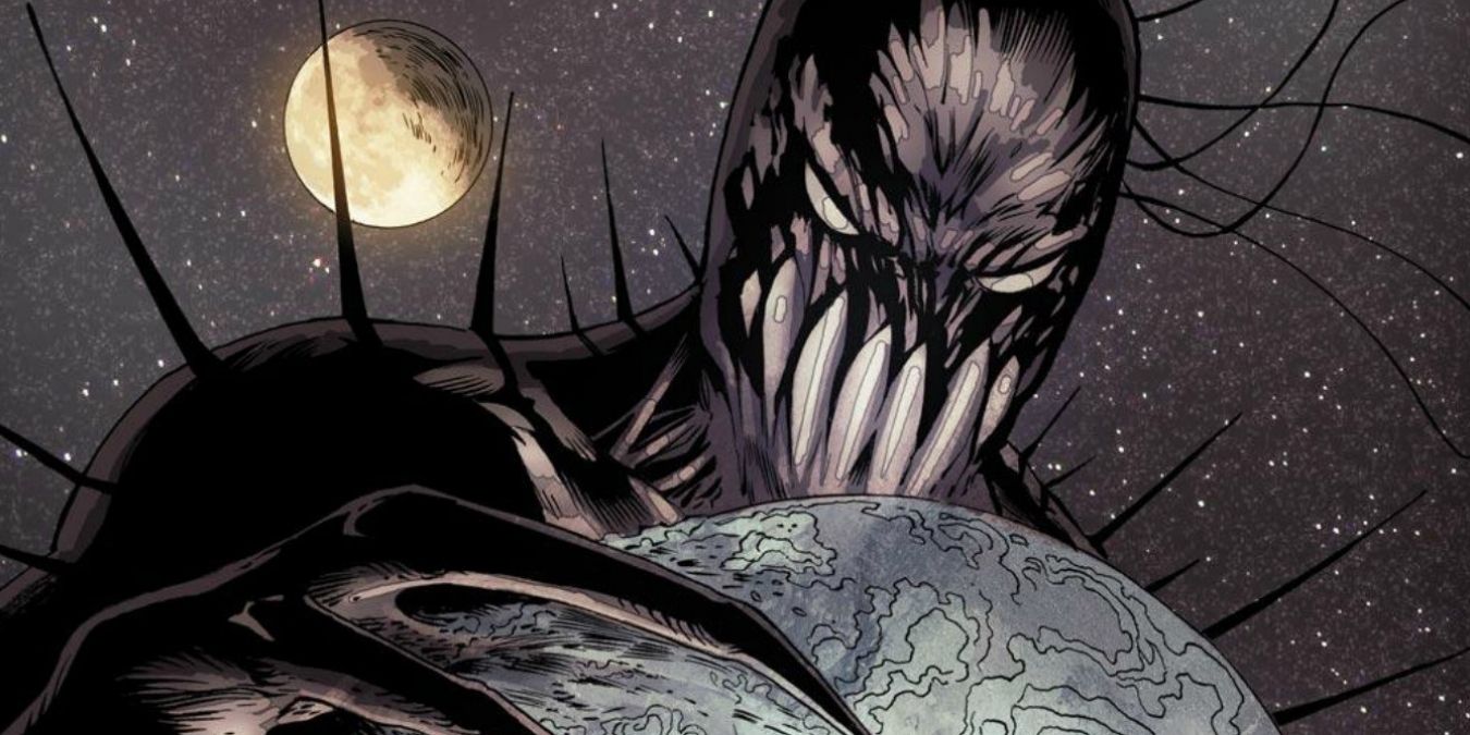 A giant Amatsu-Mikaboshi wraps his hand around Earth in a Marvel comic.