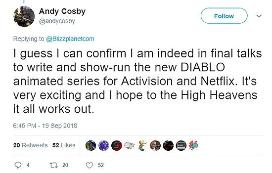Andy Cosby Diablo Netflix Series Deleted Tweet Screenshot