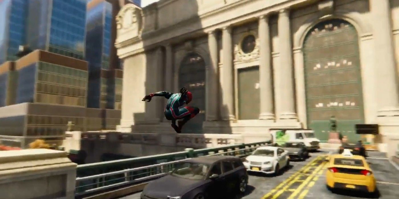 Spider-Man at the battle of New York area on PS4