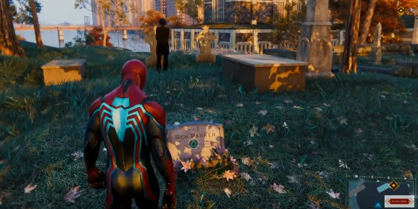 Spider-Man stands over Ben Parker's grave in PS4