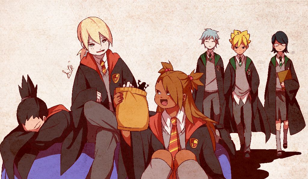 Boruto Team 10 and Team 7 as Hogwarts students by ysue-chan on Tumblr