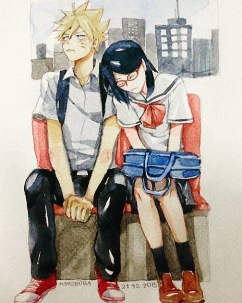 Boruto and Sarada as High School Students by lost-minded-moon on tumblr