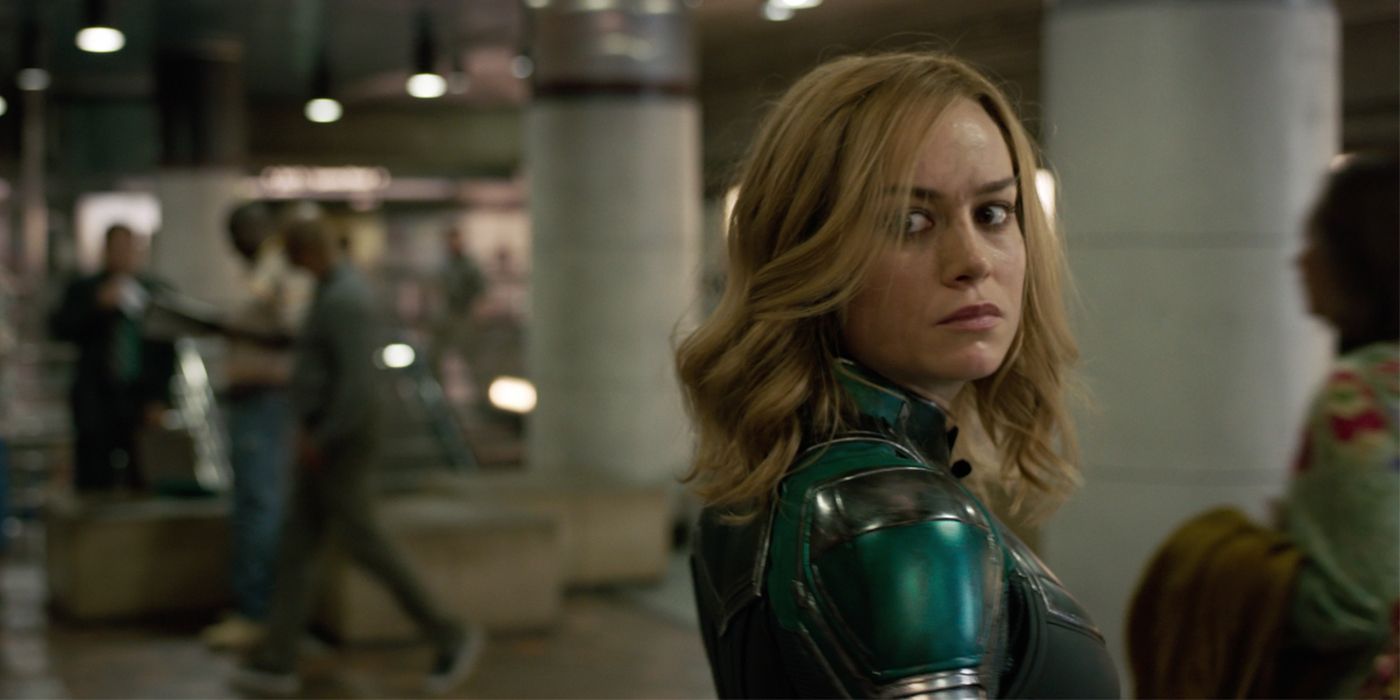 Brie Larson as Captain Marvel green suit