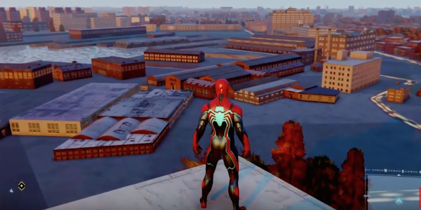 Spider-Man stands on the edge of the Borough behind Brooklyn Bridge on PS4