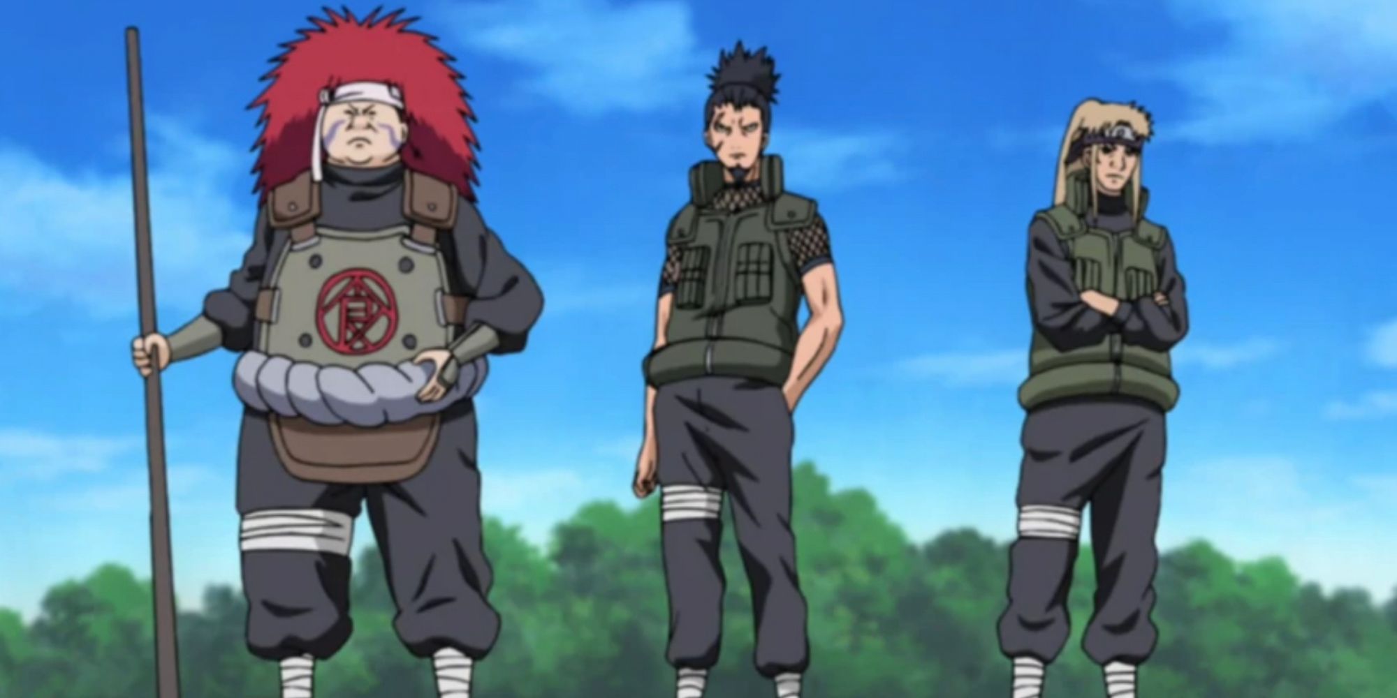 Choza, Shikaku, and Inoichi stand together in Naruto Shippuden for a mission