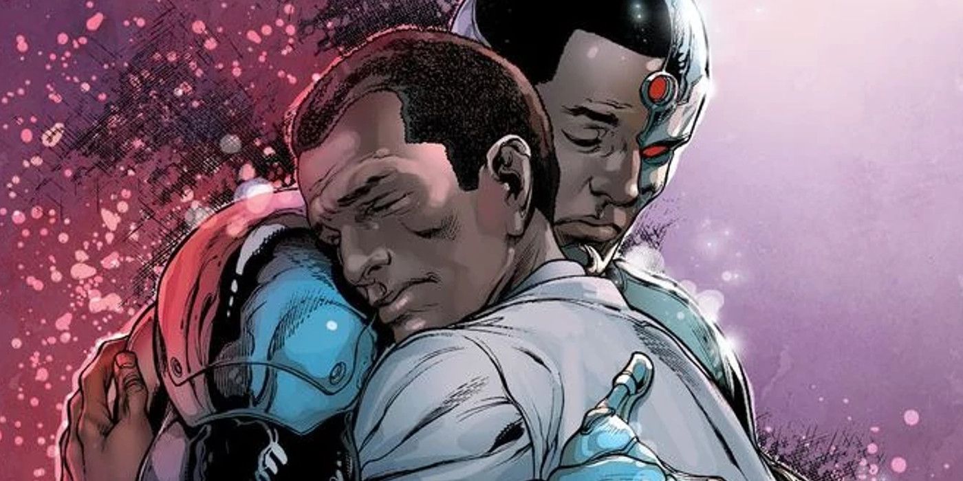 Cyborg - Dr. Silas Stone and Victor Stone hug