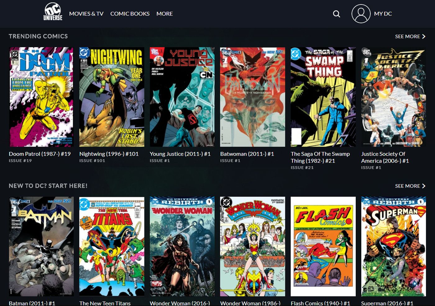 DC Universe Comics Archive Interface