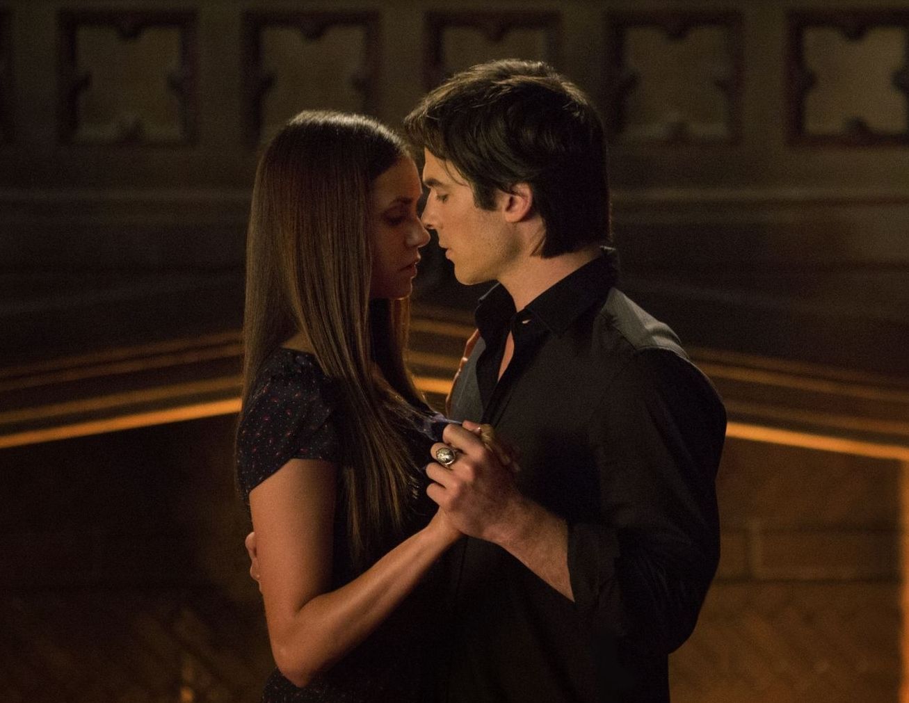 Damon and Elena Dancing close in The Vampire Diaries