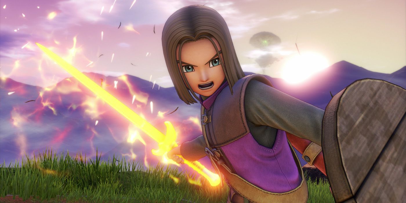 The hero from Dragon Quest XI holding a glowing sword