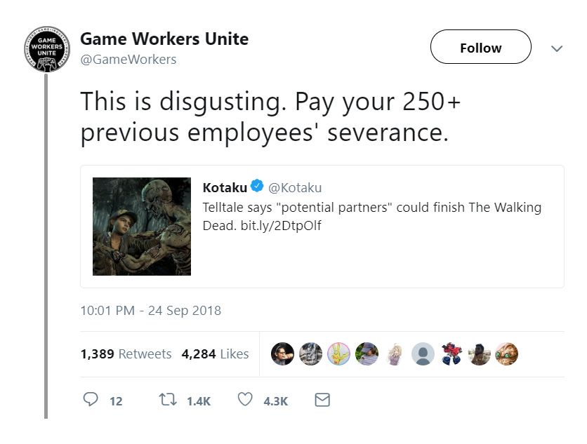 Game Workers Unite Tweet