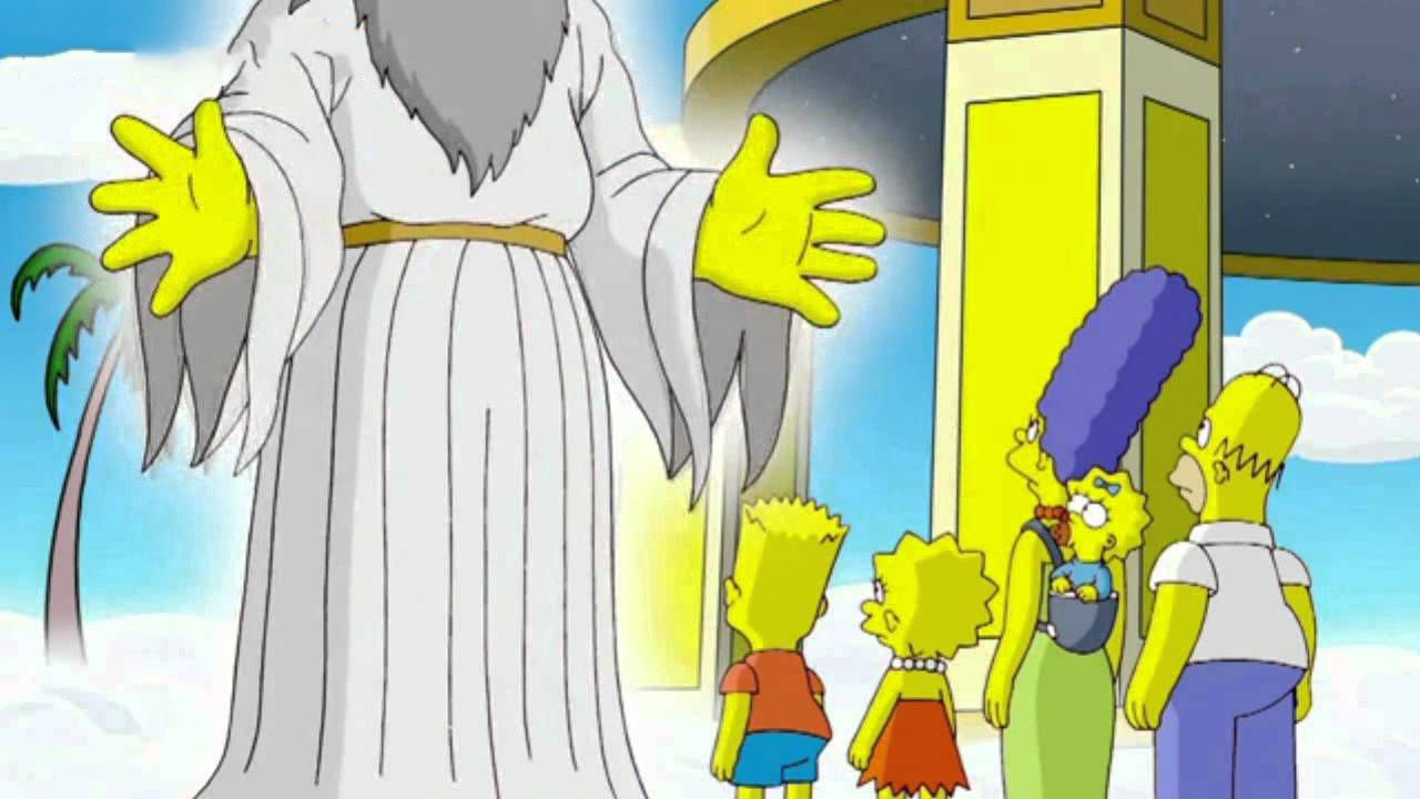God talking to the Simpsons family in the video game The Simpsons Game