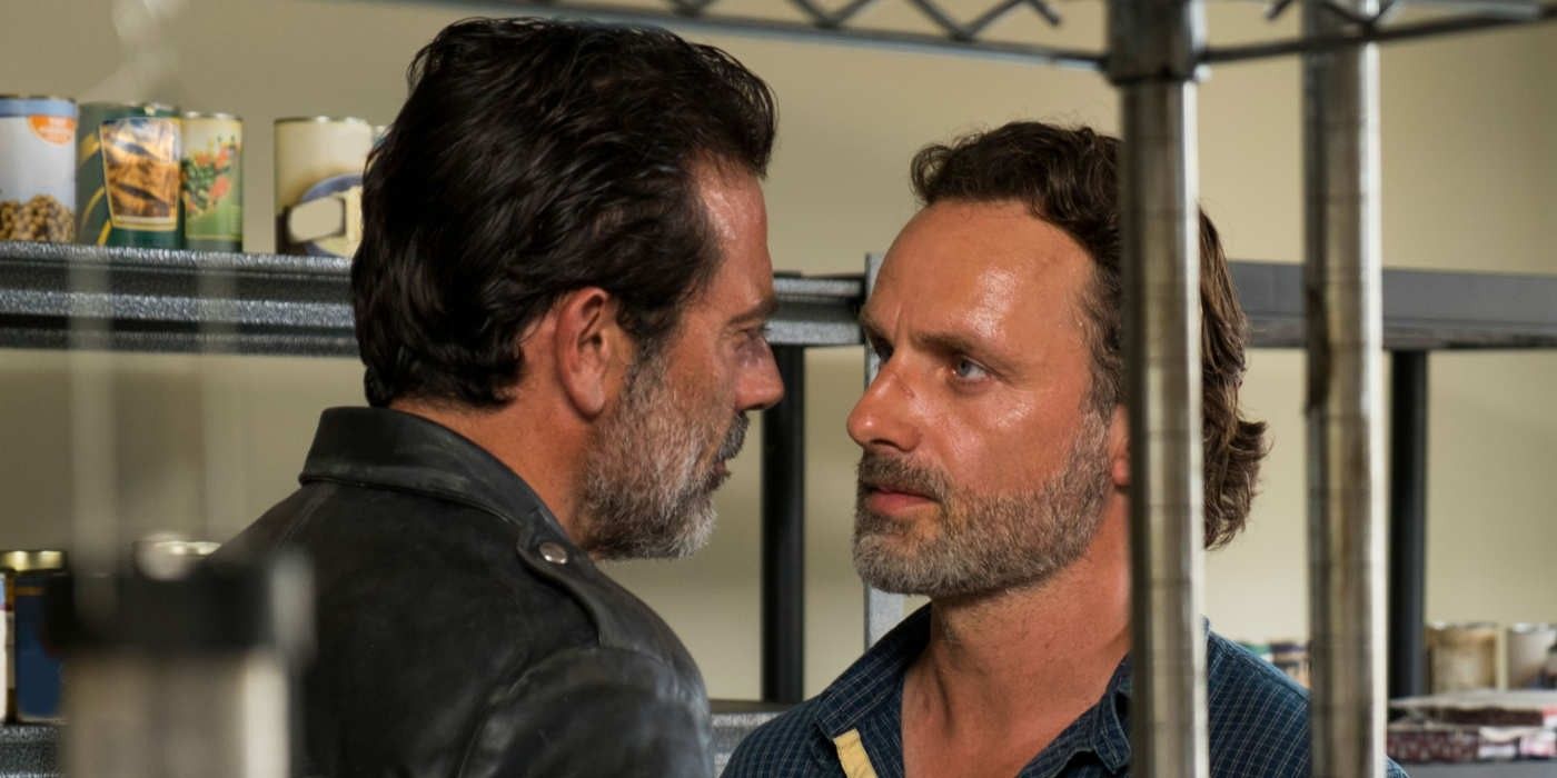 Jeffrey Dean Morgan as Negan and Andrew Lincoln as Rick in The Walking Dead
