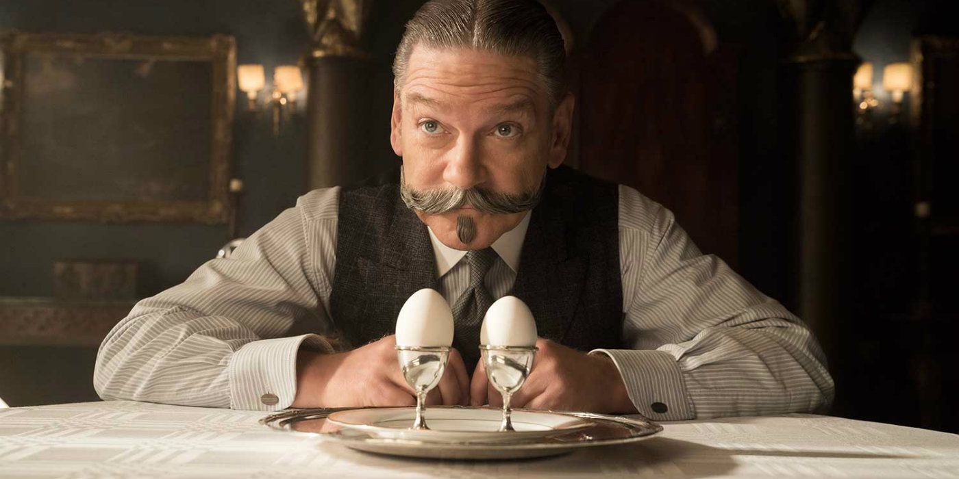 Poirot inspects two eggs in Murder on the Orient Express