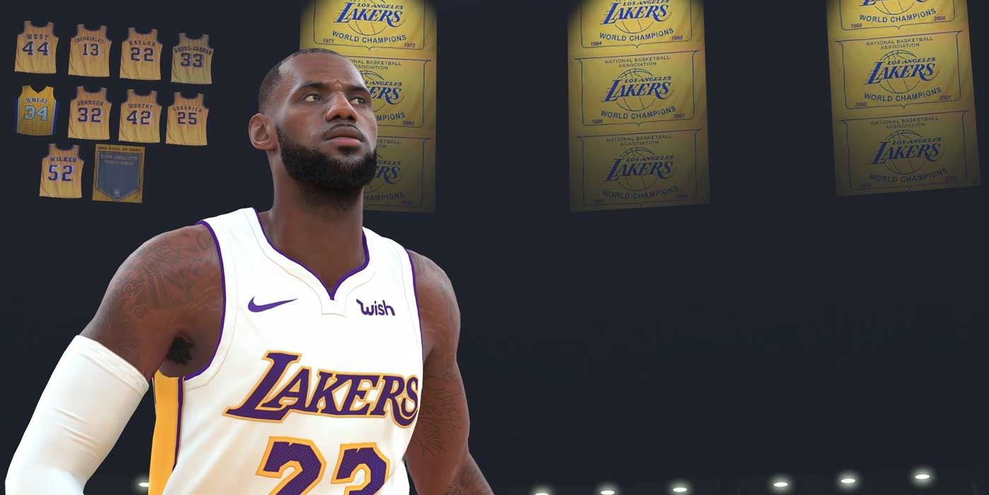 Lebron james in a Lakers uniform in NBA 2K19