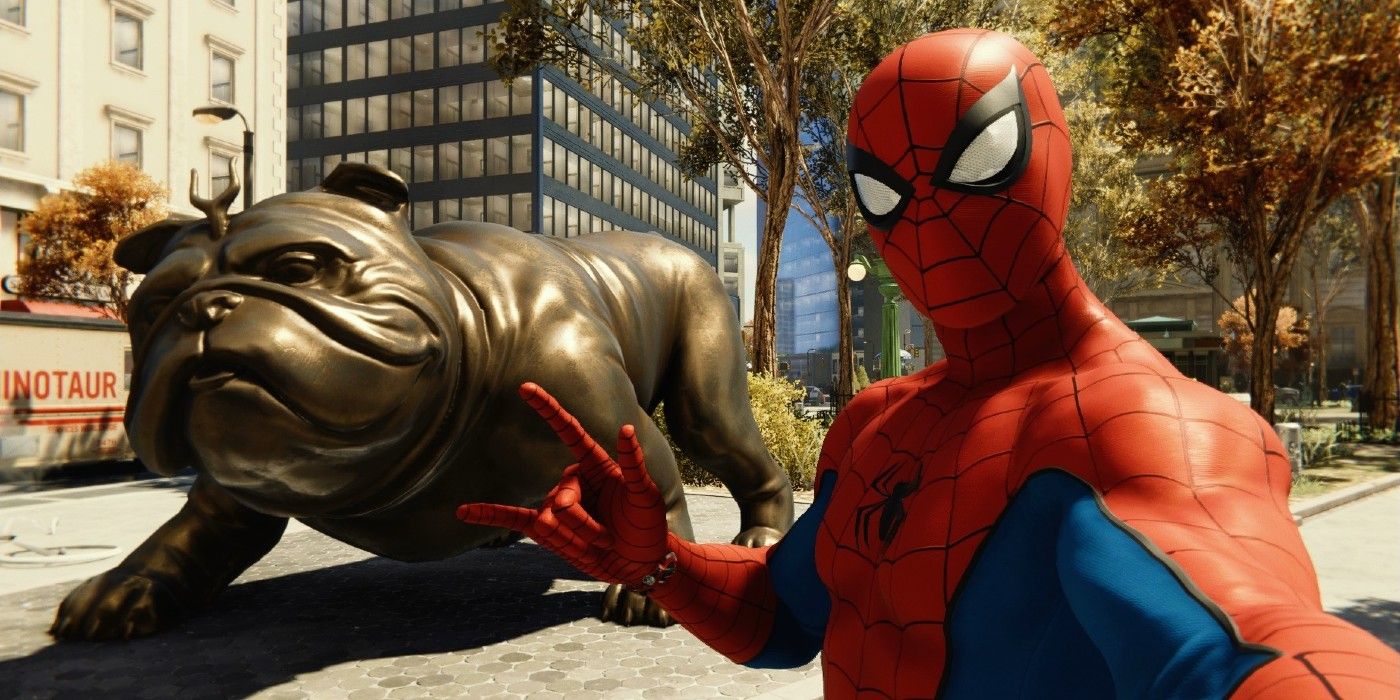 Spider-Man with Lockjaw's statue on PS4