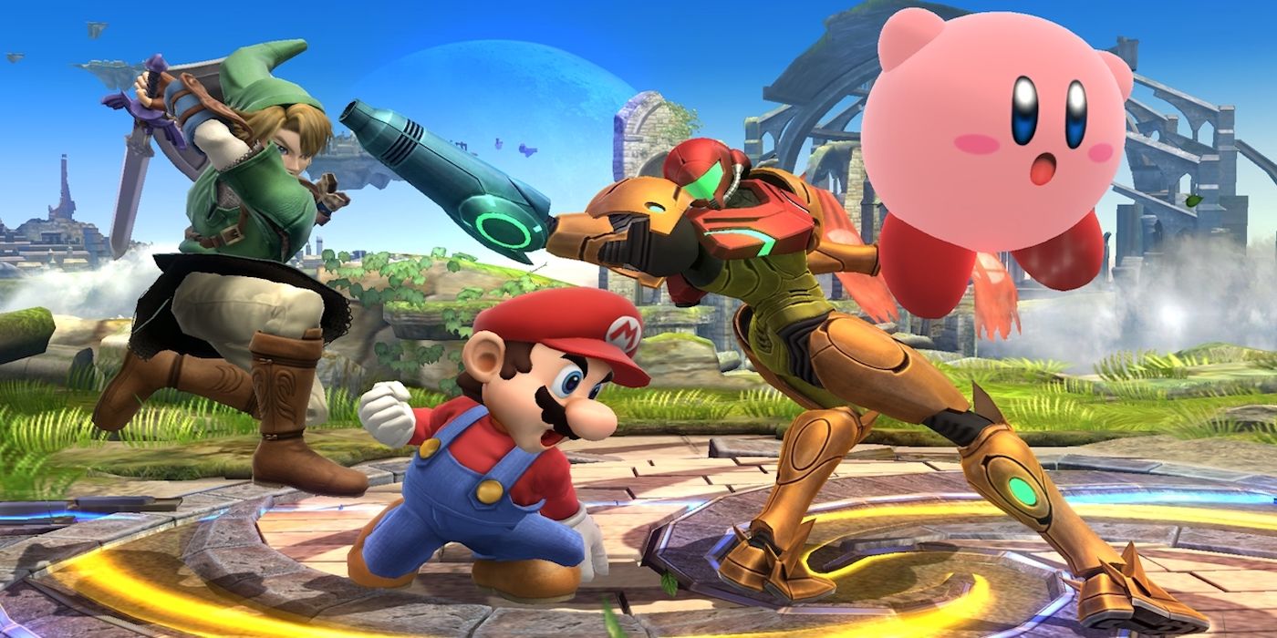 Metroid Fights Mario Kirby Link Smash Bros