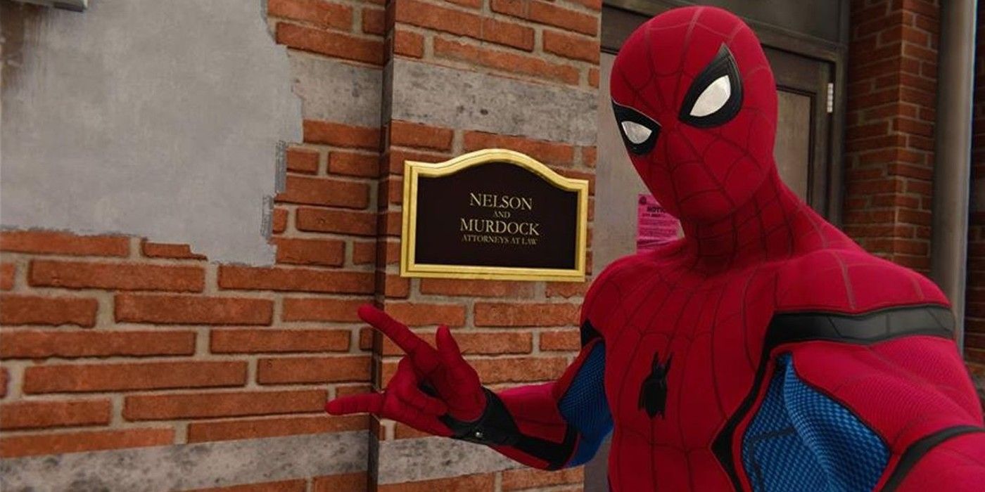 Spider-Man with the Nelson and Murdock sign