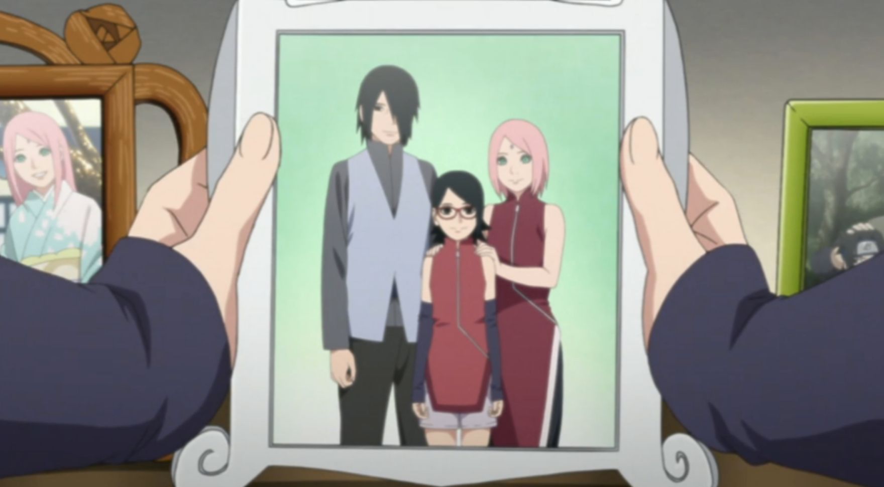 Sasuke Sakura and Sarada in a Family Photo