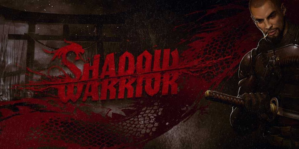 The blood splattered title screen of Shadow Warrior