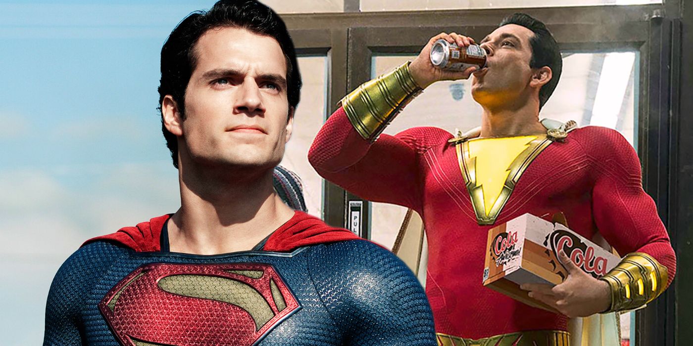 A collage image of Superman and Shazam 