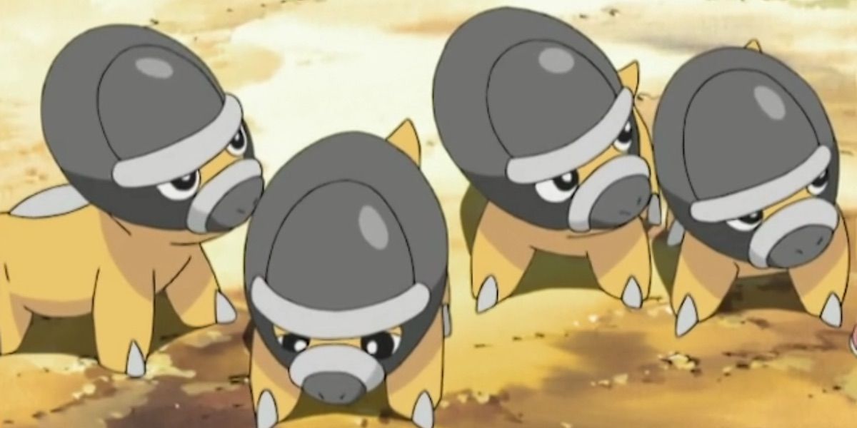 A group of Shieldon in the Pokémon anime
