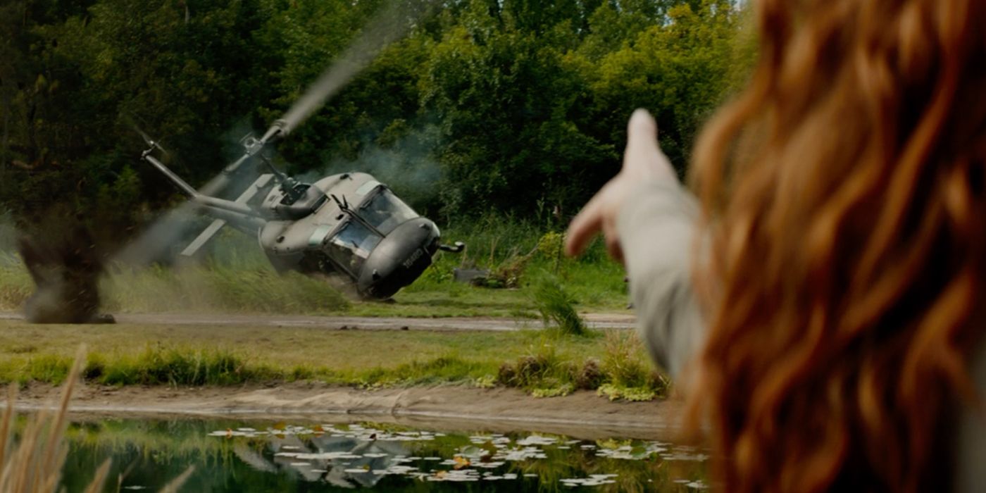 Sophie Turner as Jean Grey and helicopter crash in X-Men Dark Phoenix