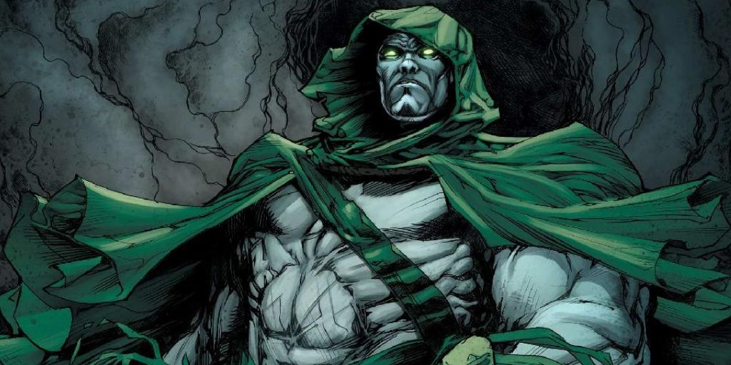 The Spectre with his cape blowing in the wind in DC Comics.