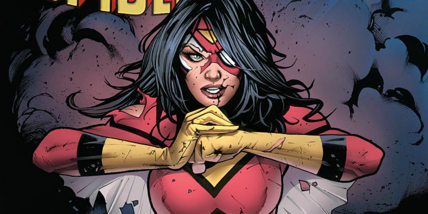 Spider-Woman ready to fight, her costume tattered, in Marvel Comics