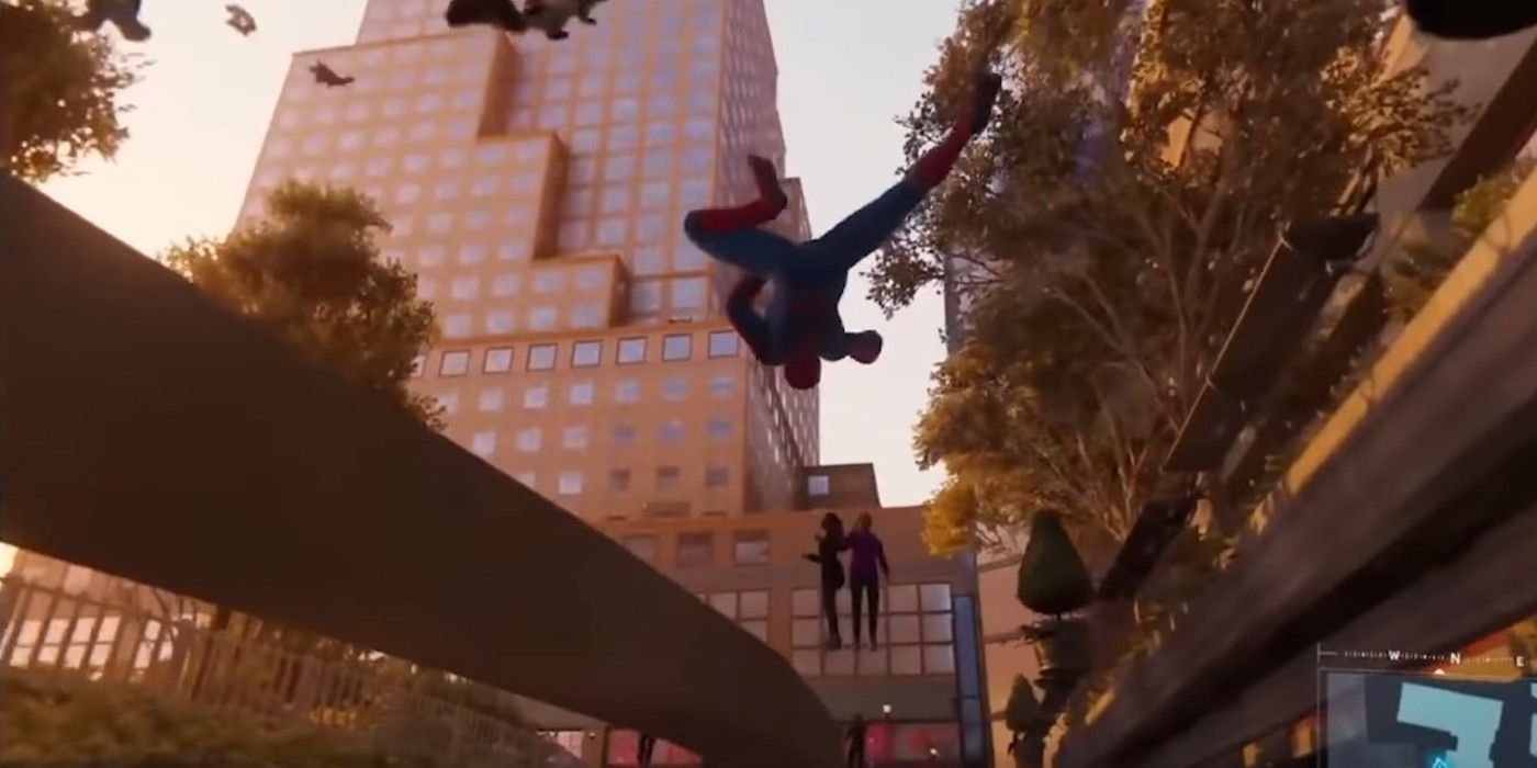 Spider-Man crawls under a bridge in Spider-Man PS4