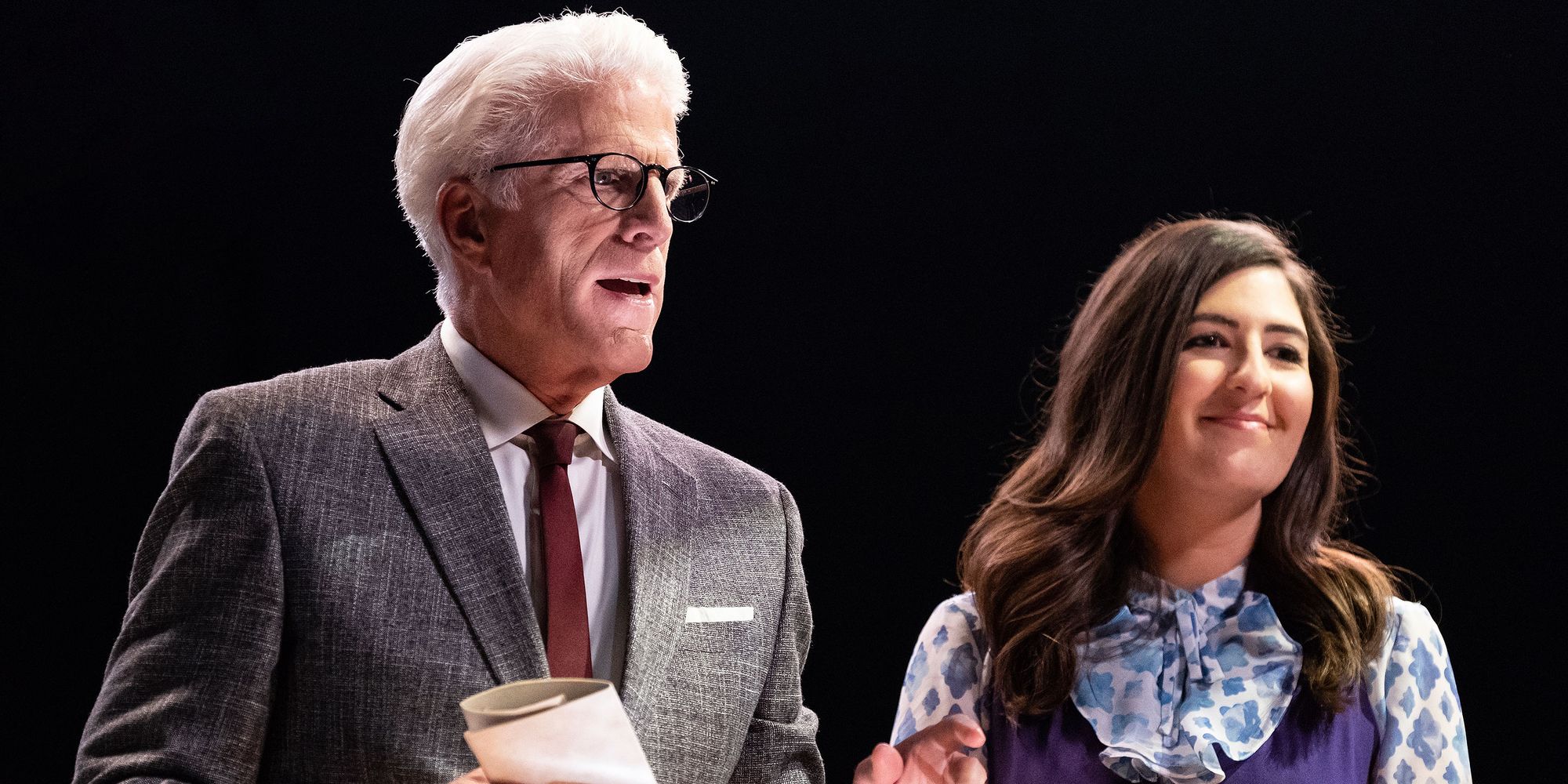Ted Danson and D'Arcy Carden in The Good Place Season 3 Premiere NBC