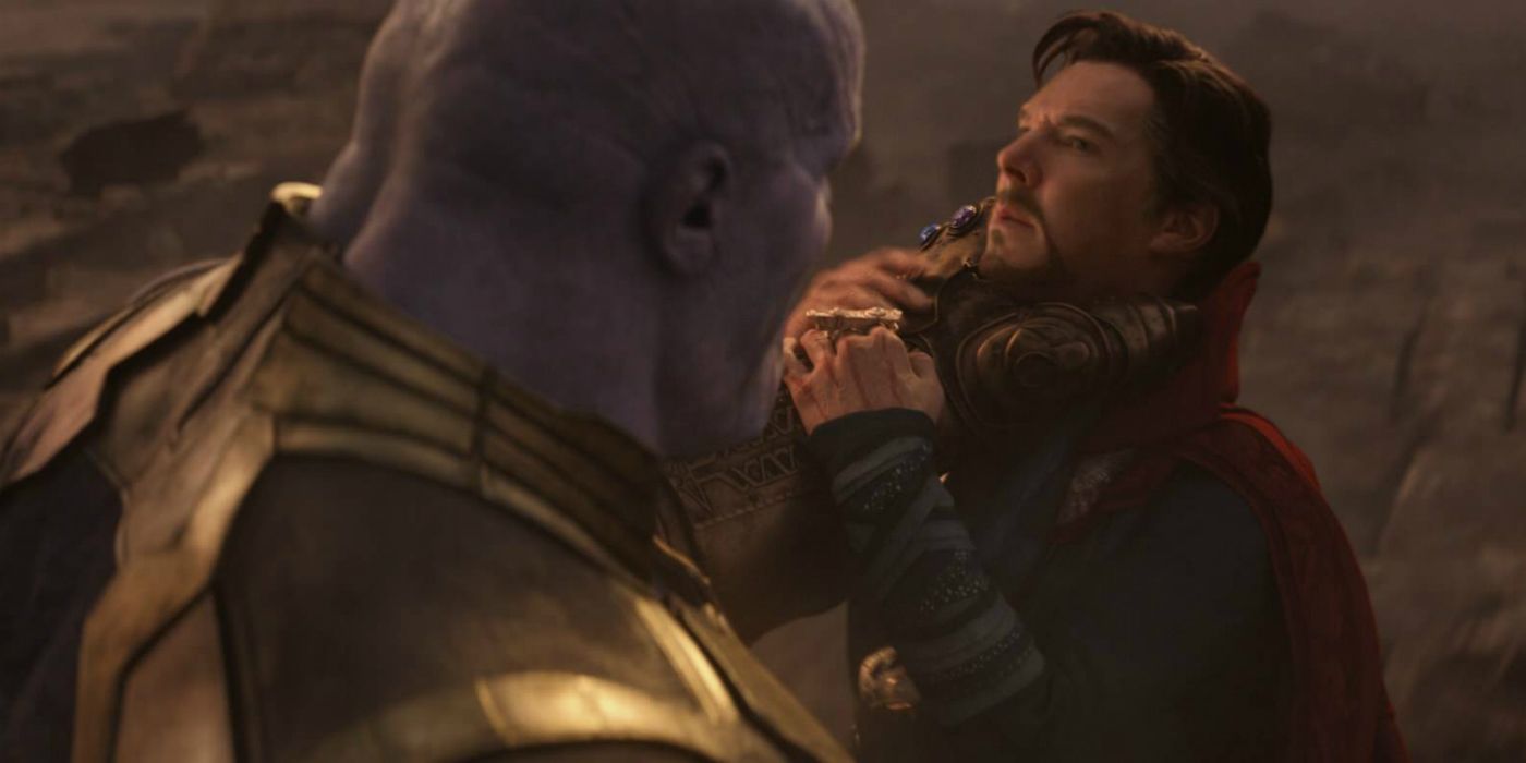 Thanos grabbing Doctor Strange by the neck