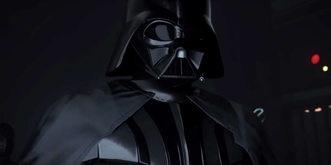 Darth Vader looks at the camera in the Oculus Quest VR game Vader Immortal.