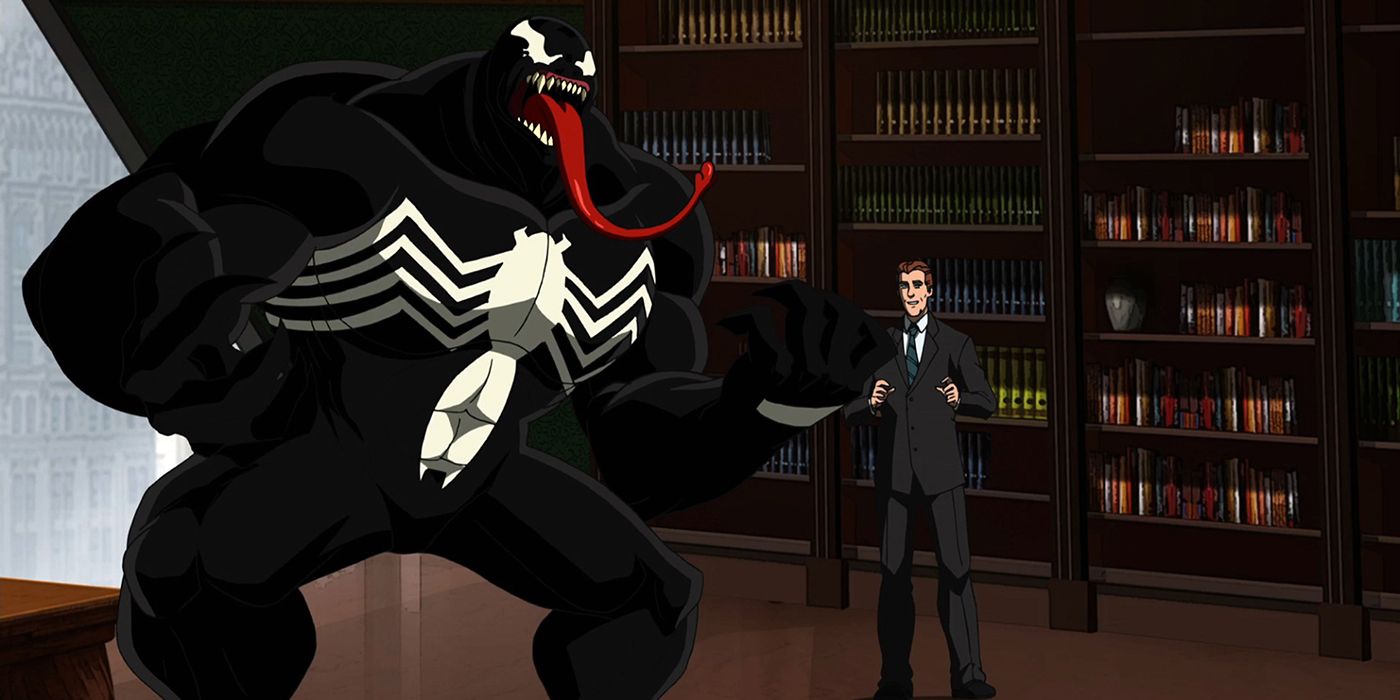 Venom Confronts Harry Osborn in Ultimate Spiderman.