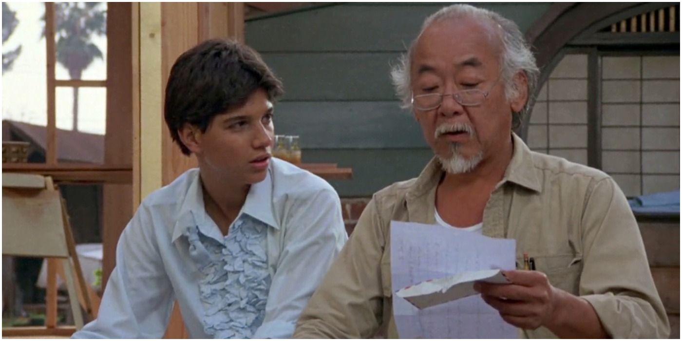 Ralph Macchio as Daniel LaRusso and Pat Morita as Mr.  Miyagi in The Karate Kid I