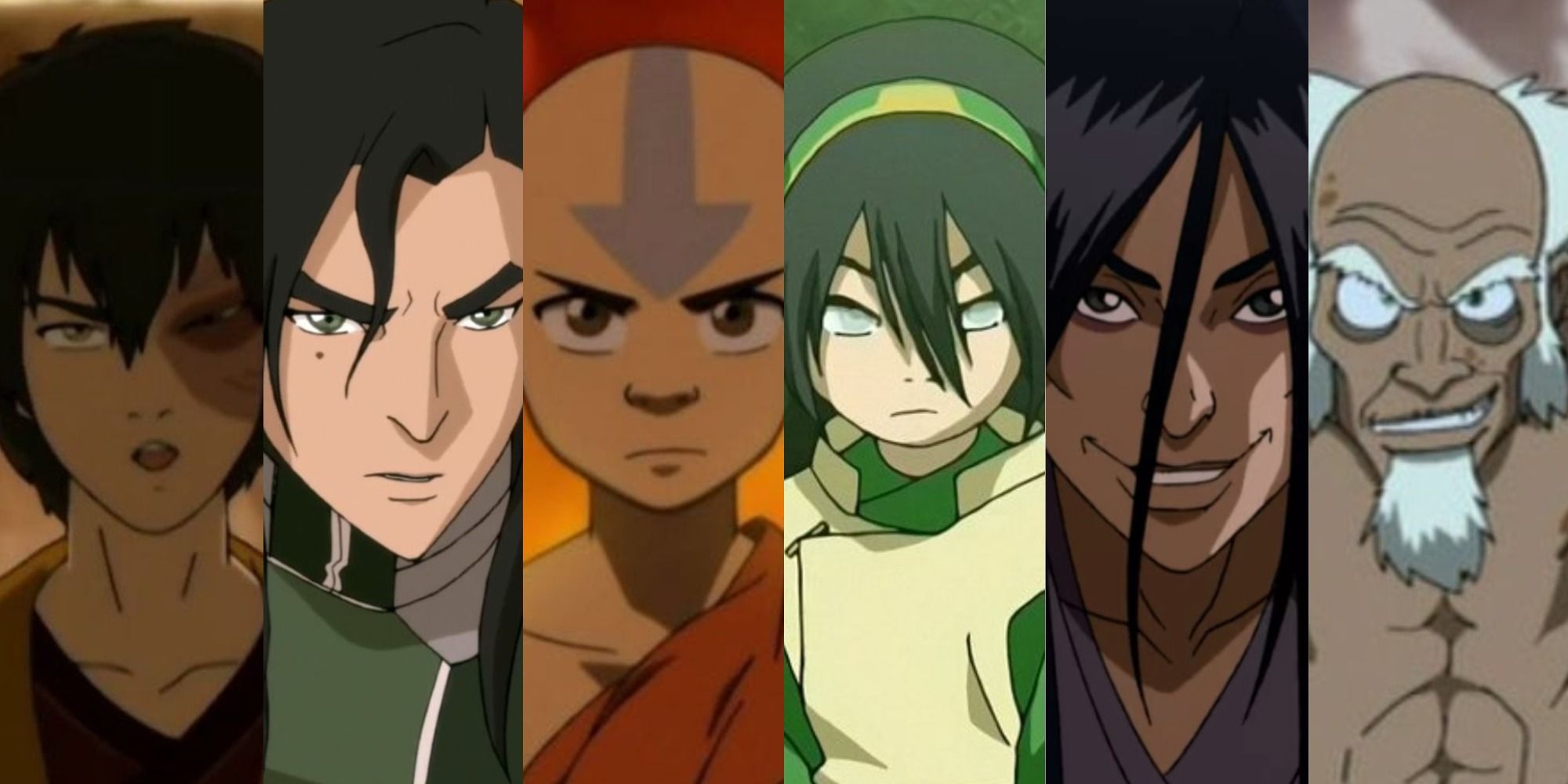 A collage of the faces of powerful benders from Avata the Last Airbender and The Legend of Korra