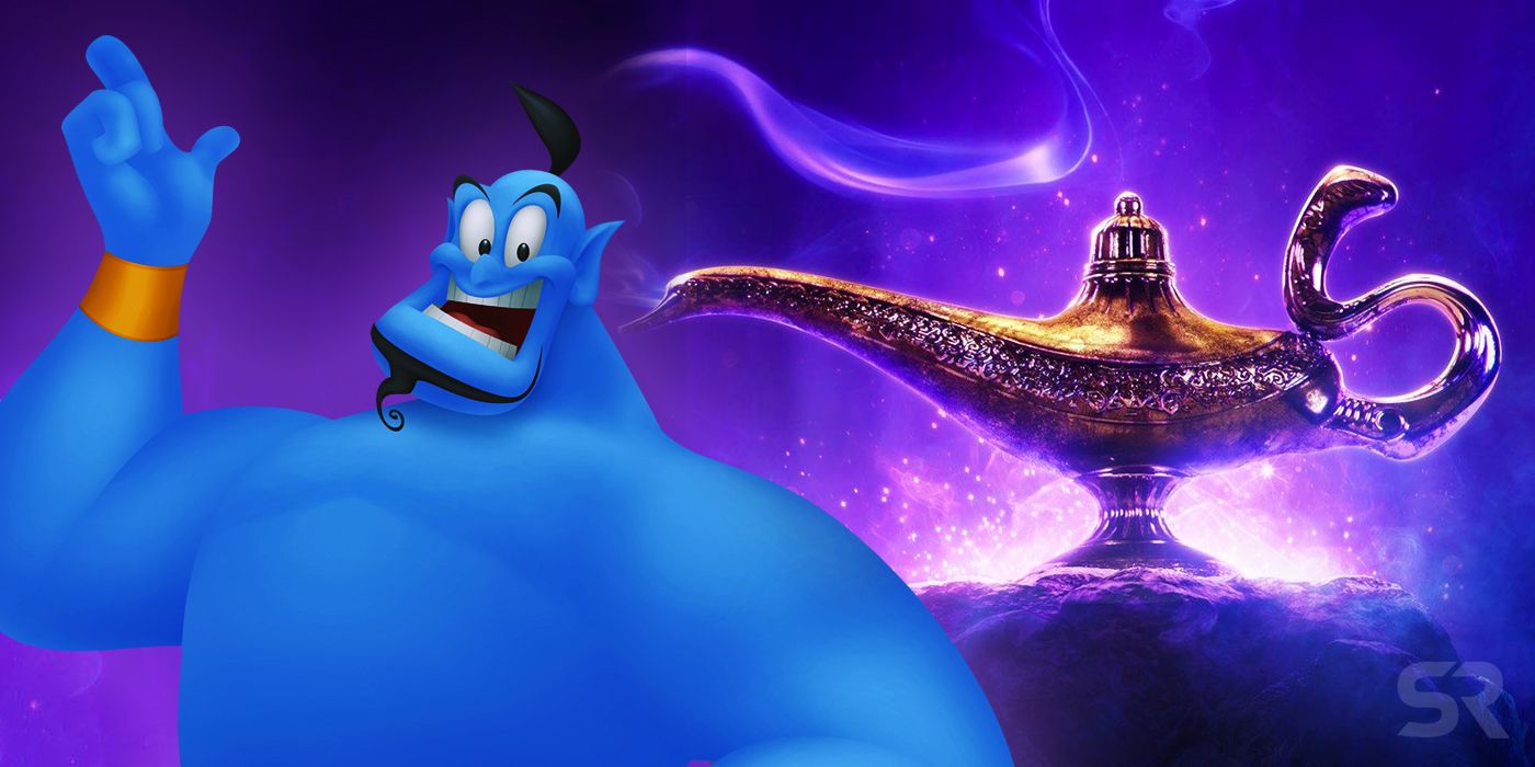 Aladdin's genie in front of his lamp