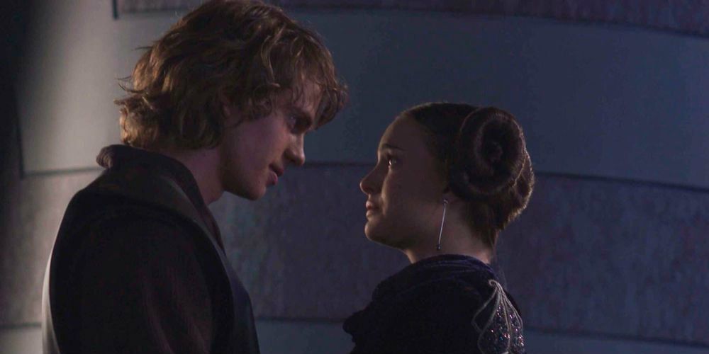 Anakin Skywalker and Padme Amidala steal a private moment together in Star Wars
