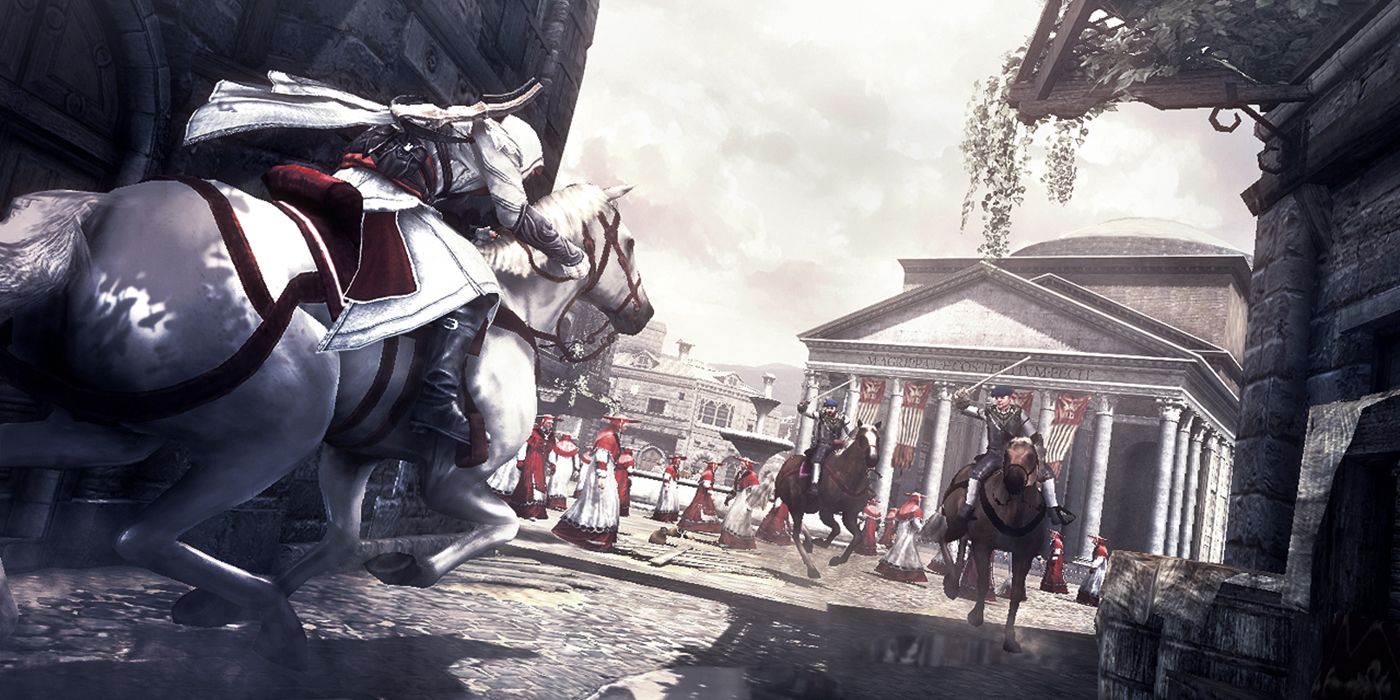 Ezio rides a horse through Rome in Assassin's Creed Brotherhood