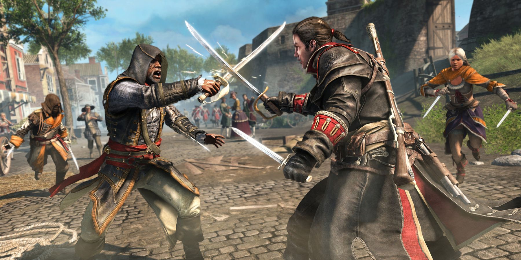 A swordfight in Assassin's Creed Rogue