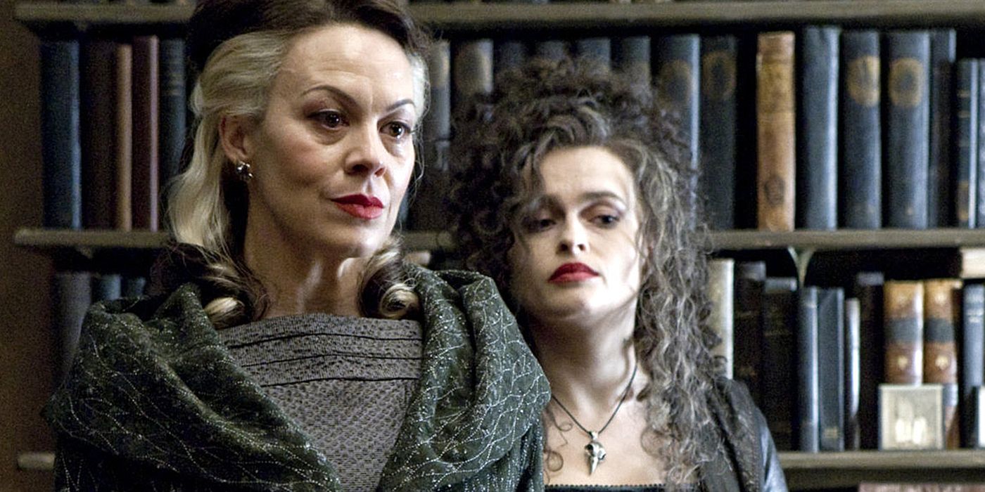 Bellatrix Lestrange and Narcissa Malfoy standing together.