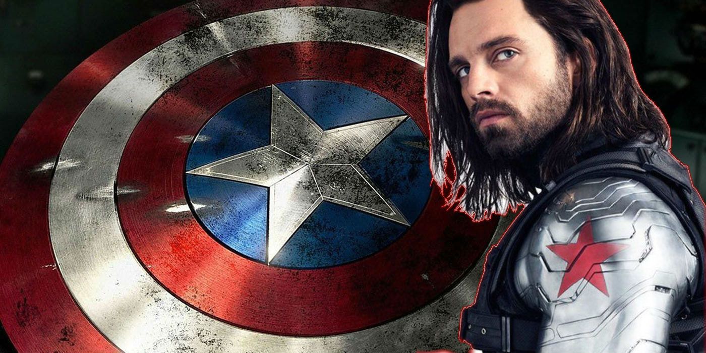 Sebastian Stan as Bucky with Captain America Shield
